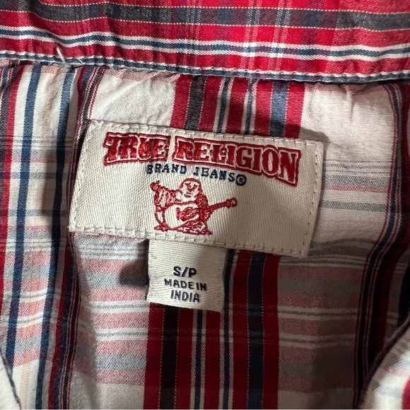 True Religion Men’s LS Western Pearl Snap Shirt Red/White Size Small Rockabilly - Picture 5 of 9